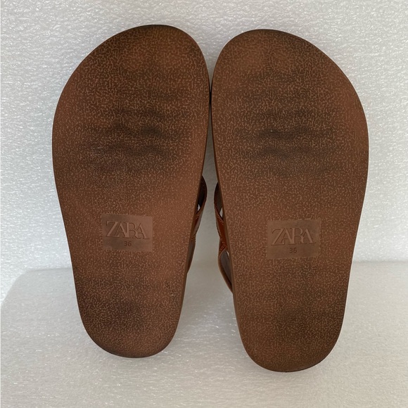 Zara Brown Women's Faux Leather Flat Strappy Sandals Size 36 US 6 - Picture 12 of 13